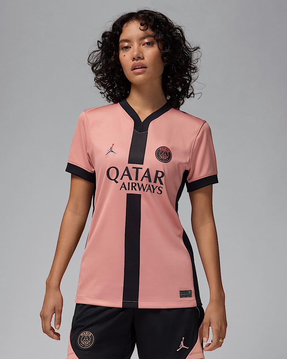 Jersey de futbol Jordan Dri FIT Replica del Paris Saint Germain visitante 2024 25 Stadium para mujer Rosa